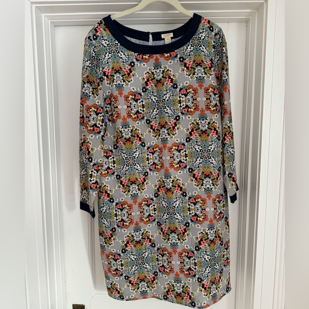 J. Crew Multicolor Kaleidoscope Floral Long Sleeve Shift Dress Size 14